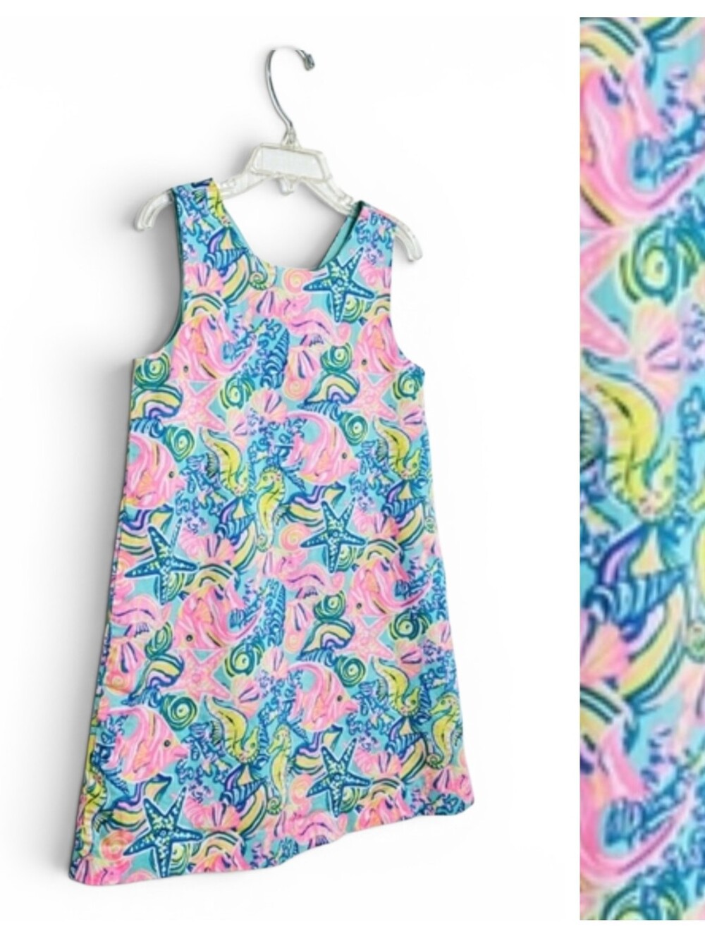 Sigrid Olsen Dress Girls 7 Sea Life A-Line Cotton Sleeveless Lined Pink Multi